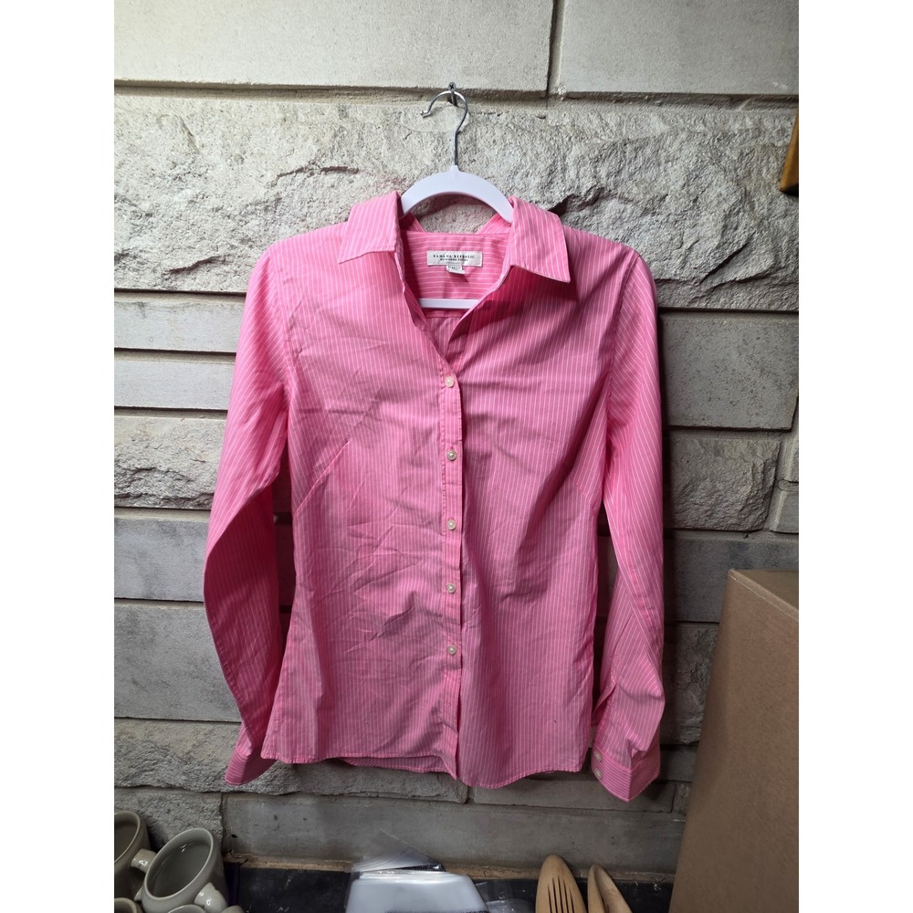 Banana Republic Pink Pinstripe Non-Iron Fitted Button Down Shirt Tall 10 Stretch